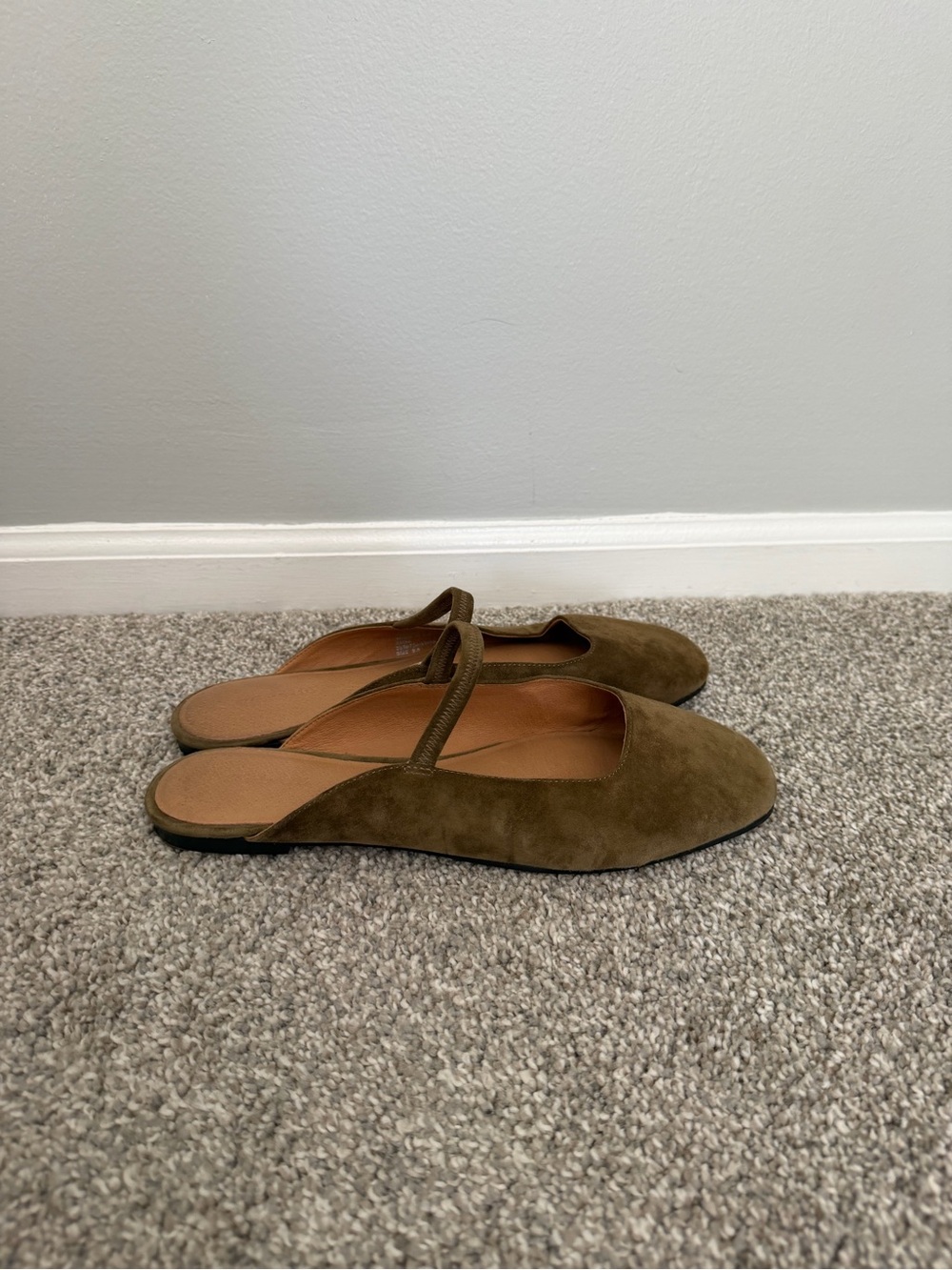 Madewell Olive Green Suede Slip-On Mules with Elastic Strap